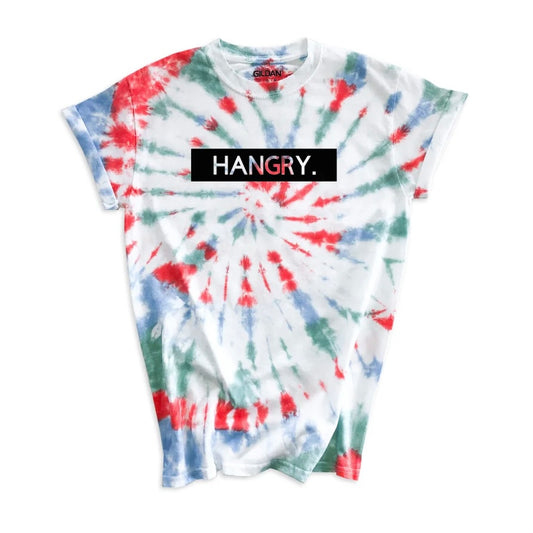 ‘Hangry’ Tie Dyed Unisex T-shirt - Blue/Green/Red